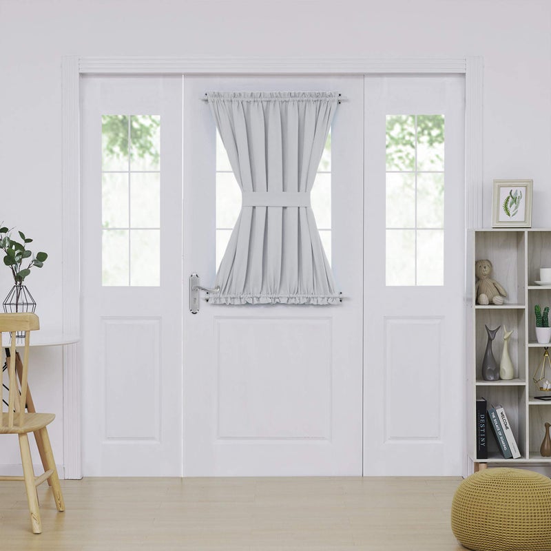 Deconovo Blackout Door Curtain for Glass Doors & Sidelights, Thermal Insulated Privacy Panel with Dual Rod Pockets & Adjustable Tieback, Machineâ€‘Washable Curtain (54W x 40L, Silver Grey, 1 Panel) - Image 2